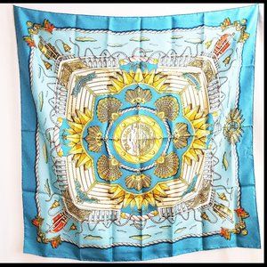 Vintage Hermes Railing Scarf in Teal & Orange 1998